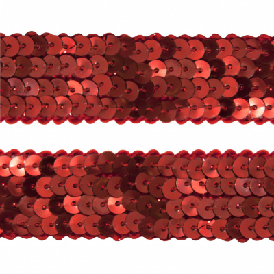 Тесьма с пайетками 3, шир. 20 мм/уп. 25+/-1 м, цвет красный - купить в Нижнекамске. Цена: 778.19 руб.
