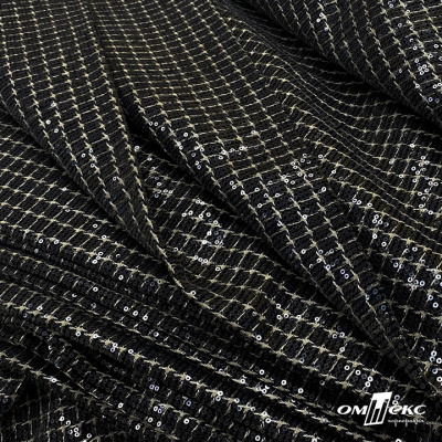 Ткань костюмная с пайетками, 100%полиэстр, 460+/-10 гр/м2, 150см #309 - цв. чёрный - купить в Нижнекамске. Цена 1 203.93 руб.
