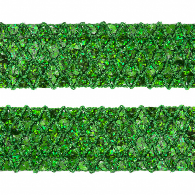 Тесьма с пайетками D4, шир. 35 мм/уп. 25+/-1 м, цвет зелёный - купить в Нижнекамске. Цена: 1 321.65 руб.