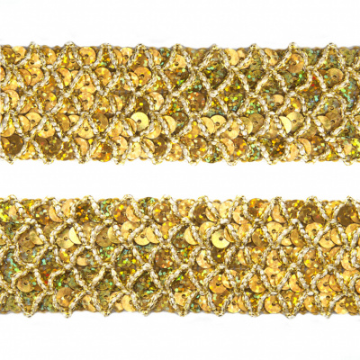 Тесьма с пайетками D16, шир. 35 мм/уп. 25+/-1 м, цвет золото - купить в Нижнекамске. Цена: 1 281.60 руб.