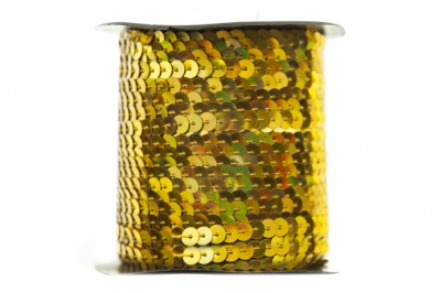 Пайетки "ОмТекс" на нитях, SILVER SHINING, 6 мм F / упак.91+/-1м, цв. 48 - золото - купить в Нижнекамске. Цена: 356.19 руб.