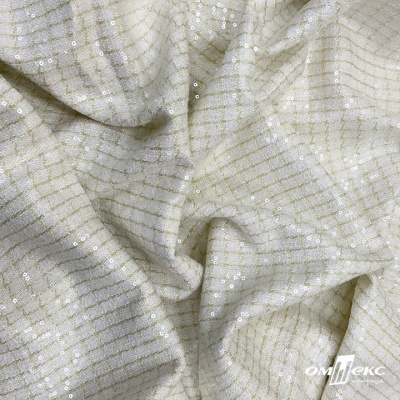 Ткань костюмная с пайетками, 100%полиэстр, 460+/-10 гр/м2, 150см #309 - цв. молочный - купить в Нижнекамске. Цена 1 203.93 руб.