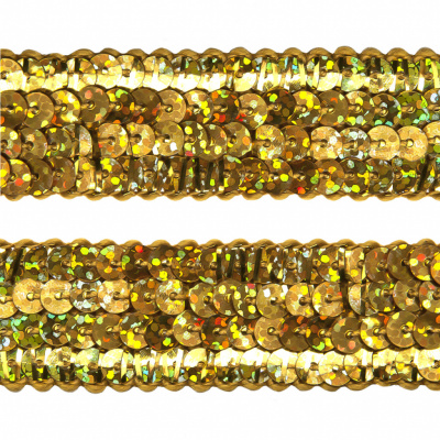 Тесьма с пайетками D16, шир. 20 мм/уп. 25+/-1 м, цвет золото - купить в Нижнекамске. Цена: 786.13 руб.